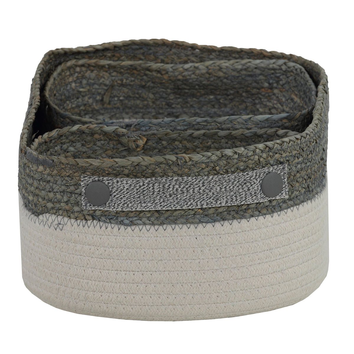 Cortesi Home Grace 3-Piece Cotton Rope Storage Basket Set, White and Gray