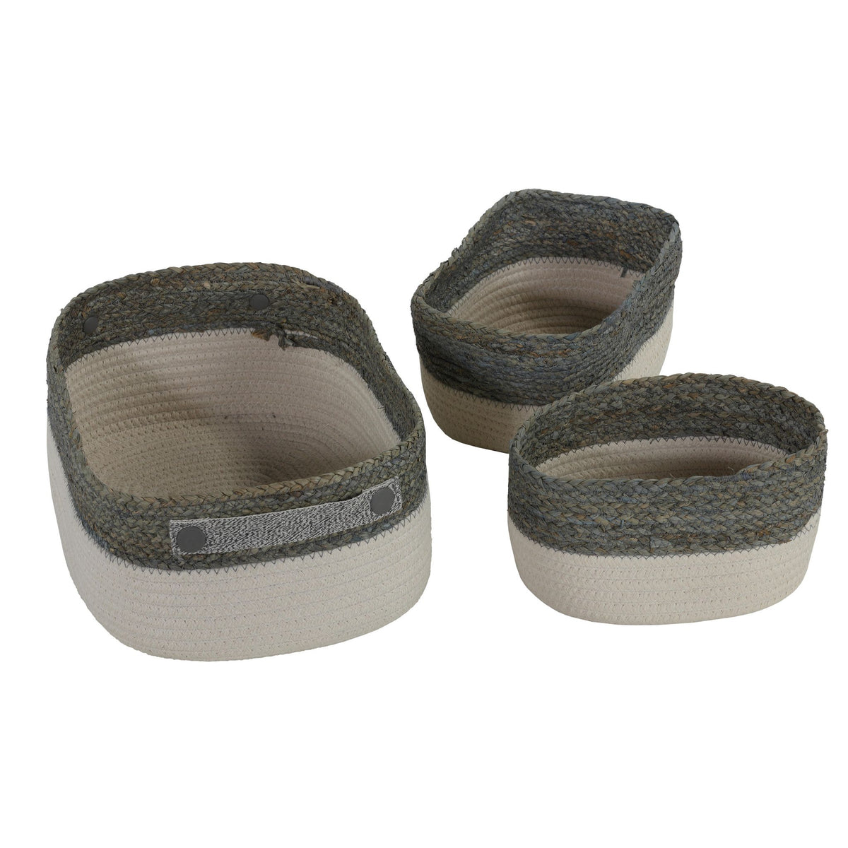 Cortesi Home Grace 3-Piece Cotton Rope Storage Basket Set, White and Gray