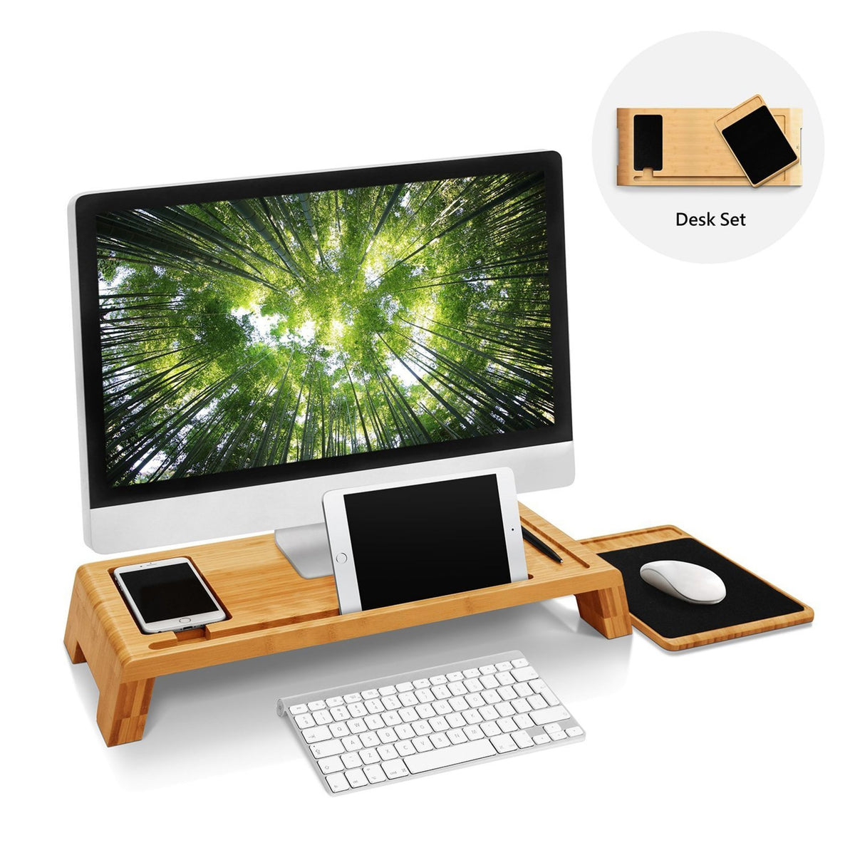 Cortesi Home Mia Natural Bamboo Monitor Stand With Mouse Pad