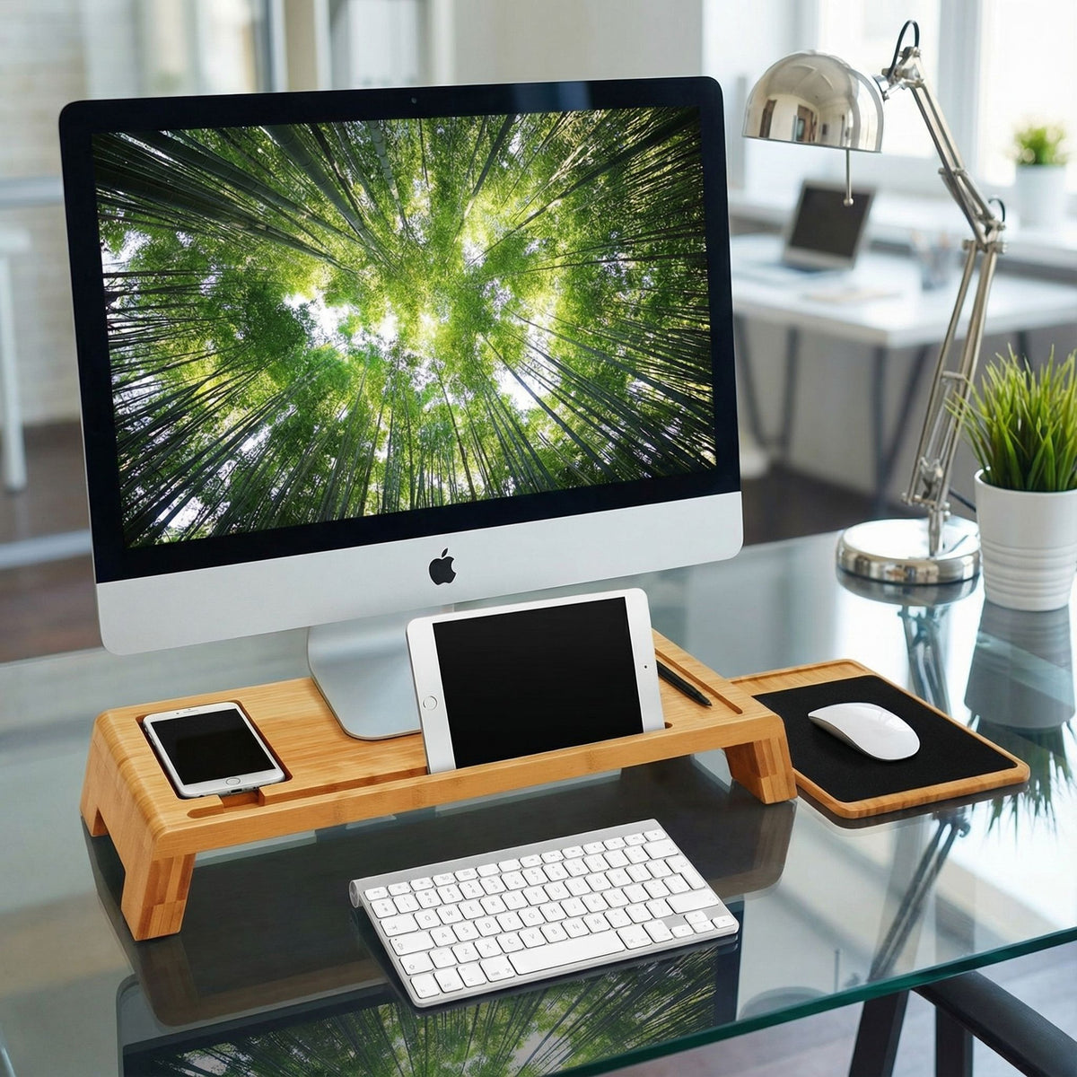 Cortesi Home Mia Natural Bamboo Monitor Stand With Mouse Pad