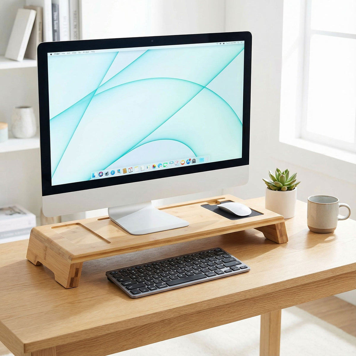 Cortesi Home Mia Natural Bamboo Monitor Stand With Mouse Pad