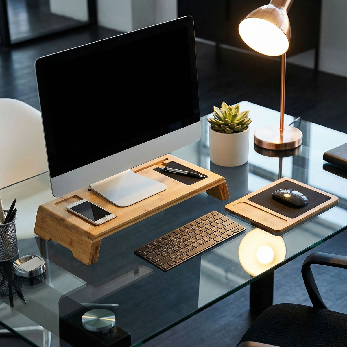 Cortesi Home Mia Natural Bamboo Monitor Stand With Mouse Pad