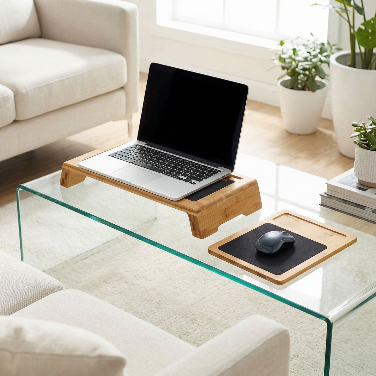 Cortesi Home Mia Natural Bamboo Monitor Stand With Mouse Pad