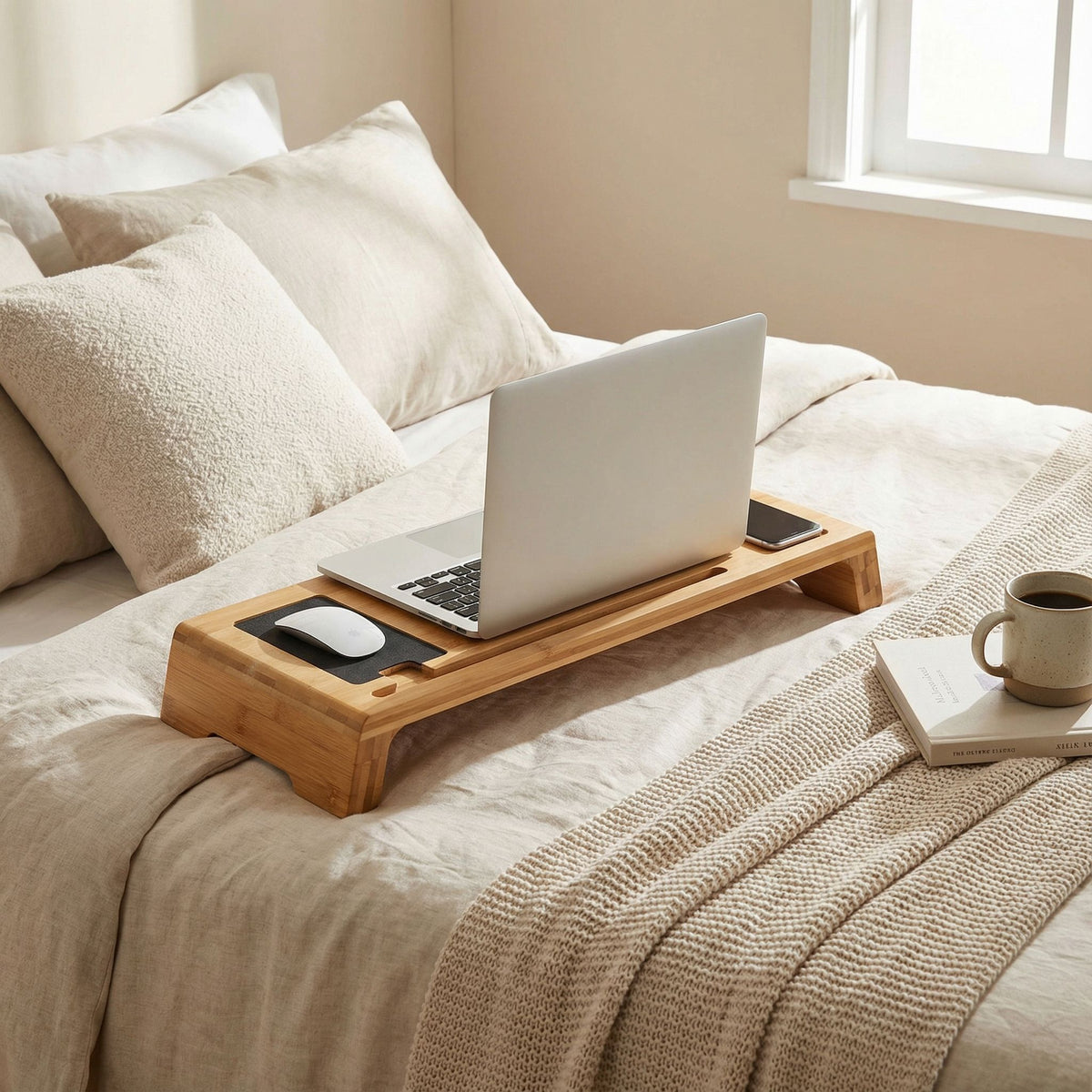 Cortesi Home Mia Natural Bamboo Monitor Stand With Mouse Pad