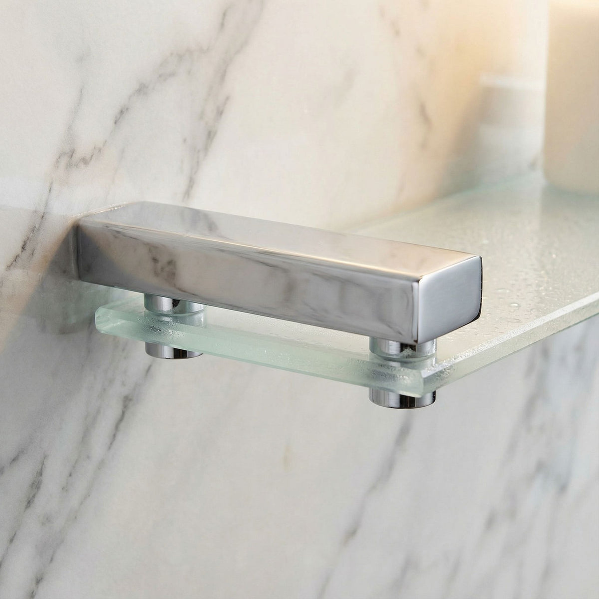 Cortesi Home Enzo Contemporary Stainless Steel Frosted Glass Vanity Shelf, Chrome