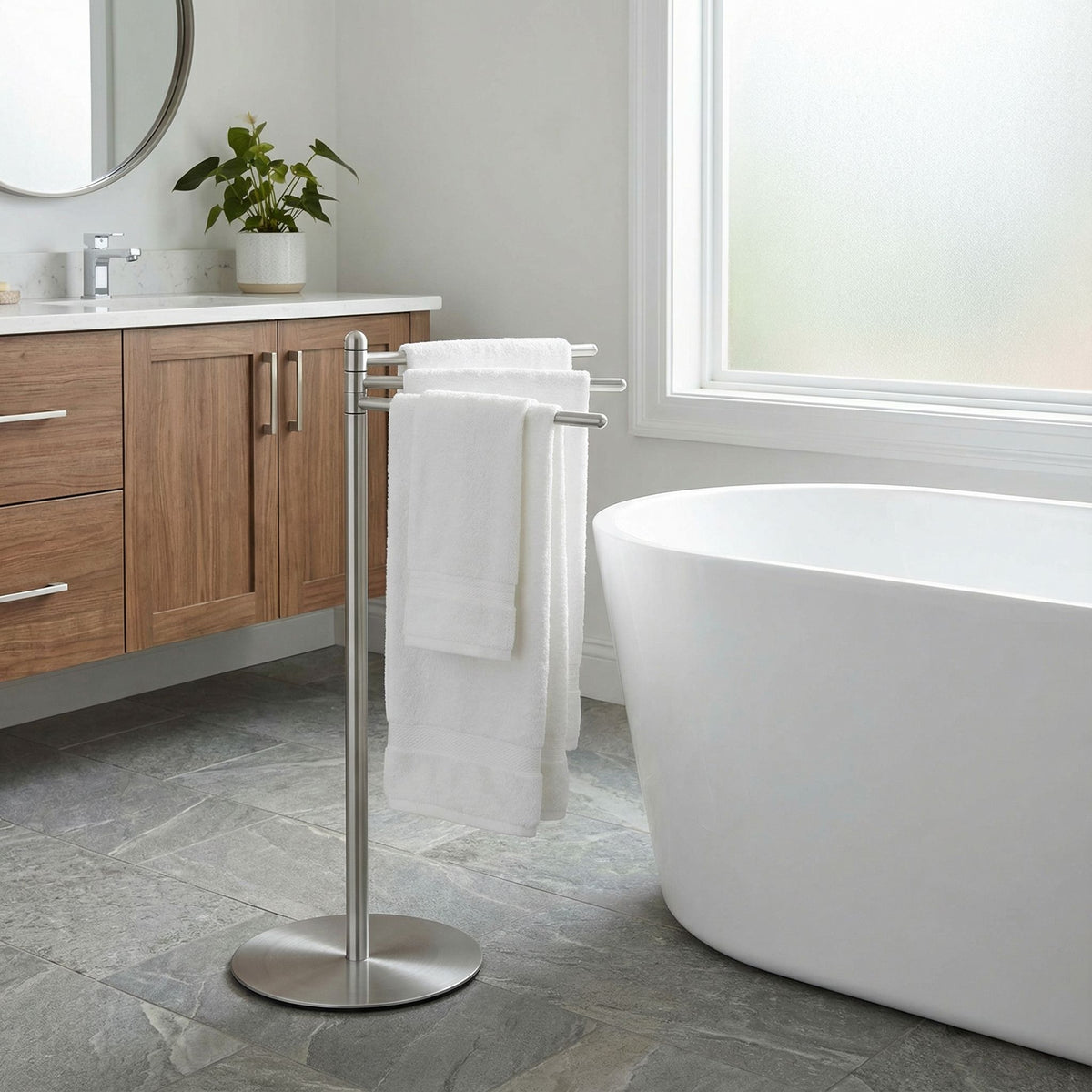 Cortesi Home Noli Contemporary 3 Swing Arm Towel Stand, Brushed Aluminum