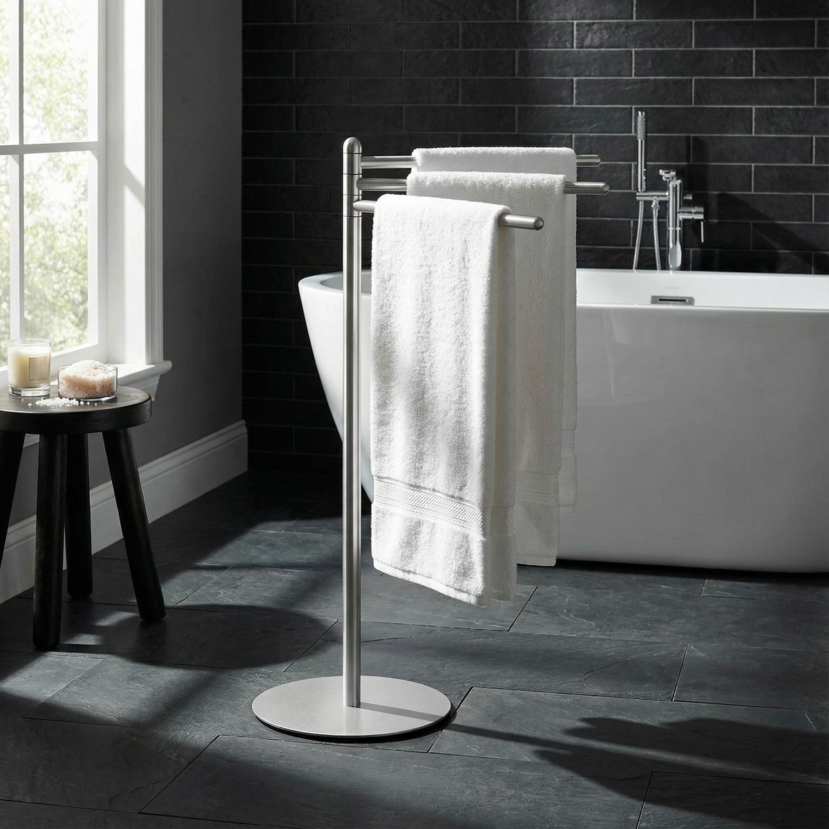 Cortesi Home Noli Contemporary 3 Swing Arm Towel Stand, Brushed Aluminum