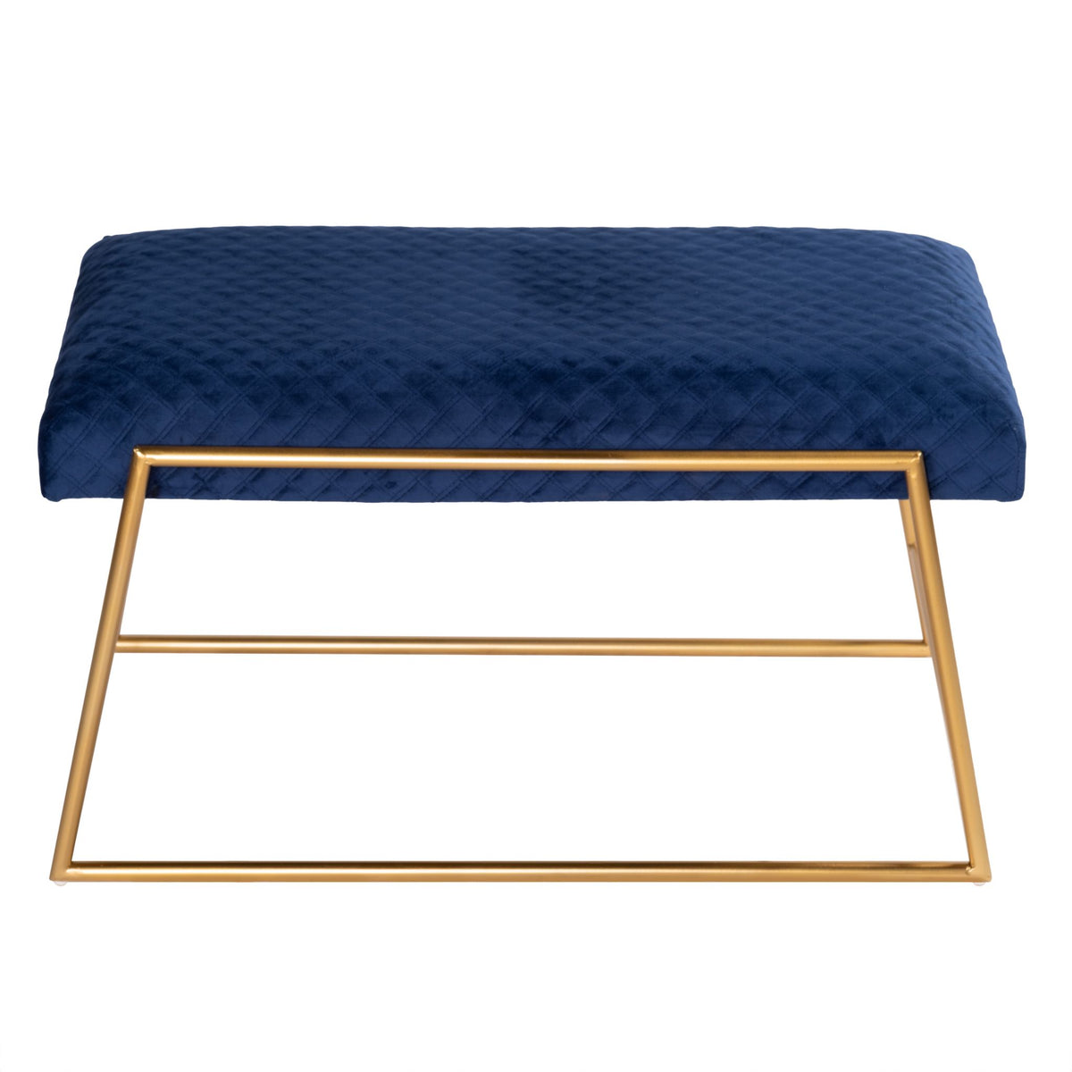 Cortesi Home Neptune Bench Ottoman in Blue Fabric, Painted Gold Metal Base