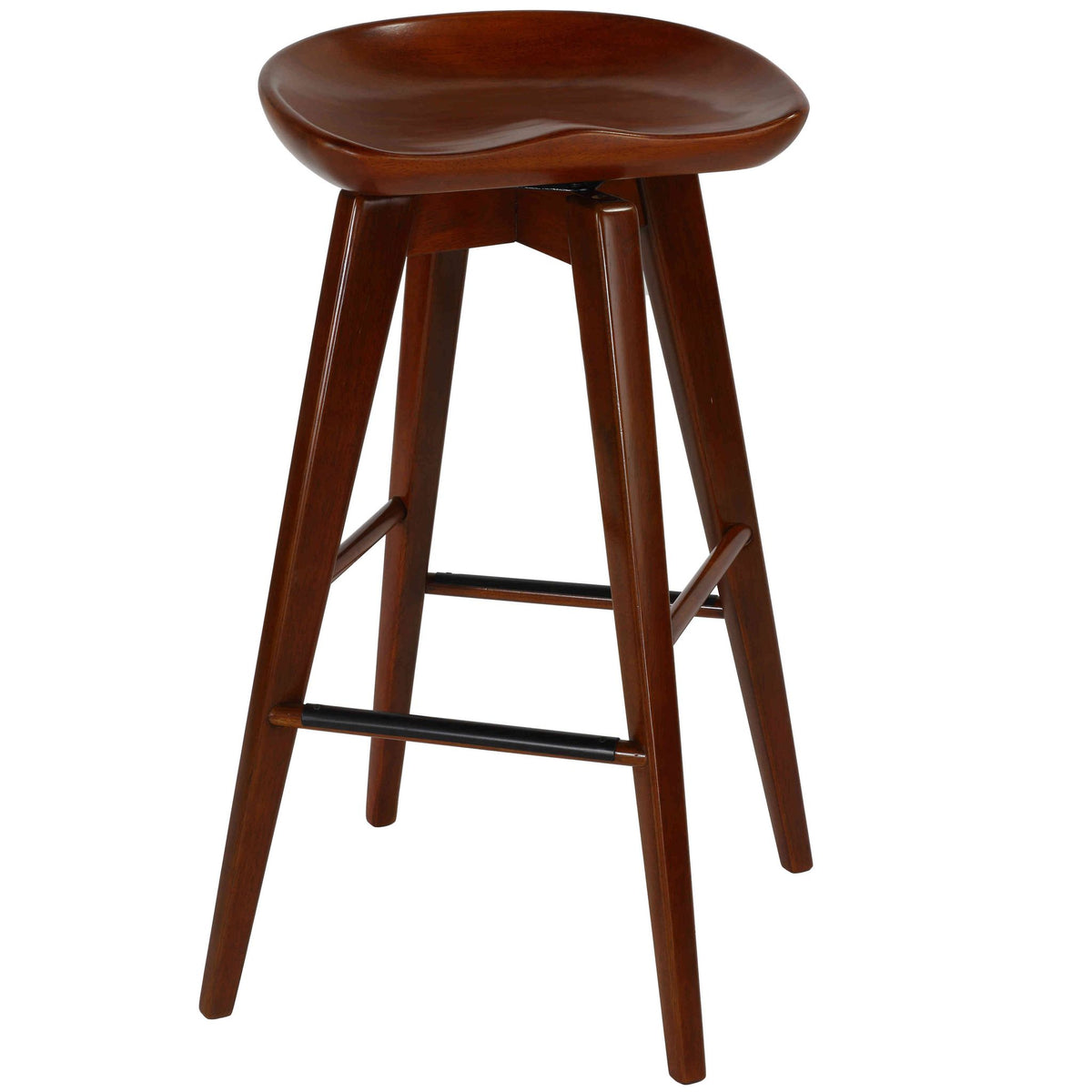 Cortesi Home Tiwi Backless Swivel Barstool in Solid Wood, 29&quot; Walnut