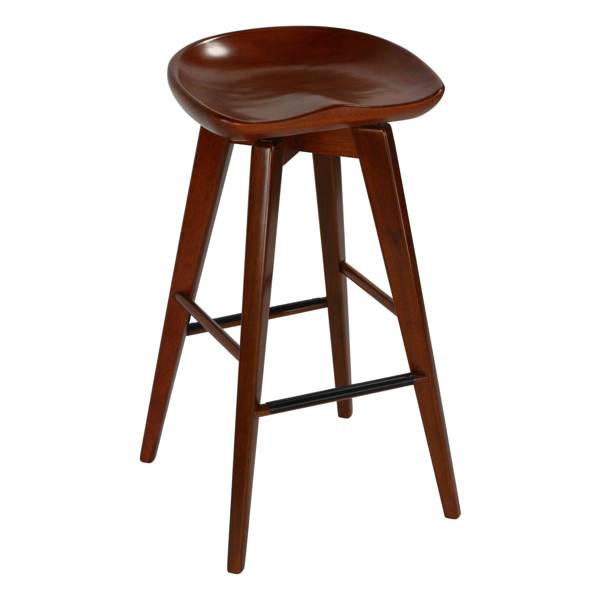 Cortesi Home Tiwi Backless Swivel Barstool in Solid Wood, 29&quot; Walnut