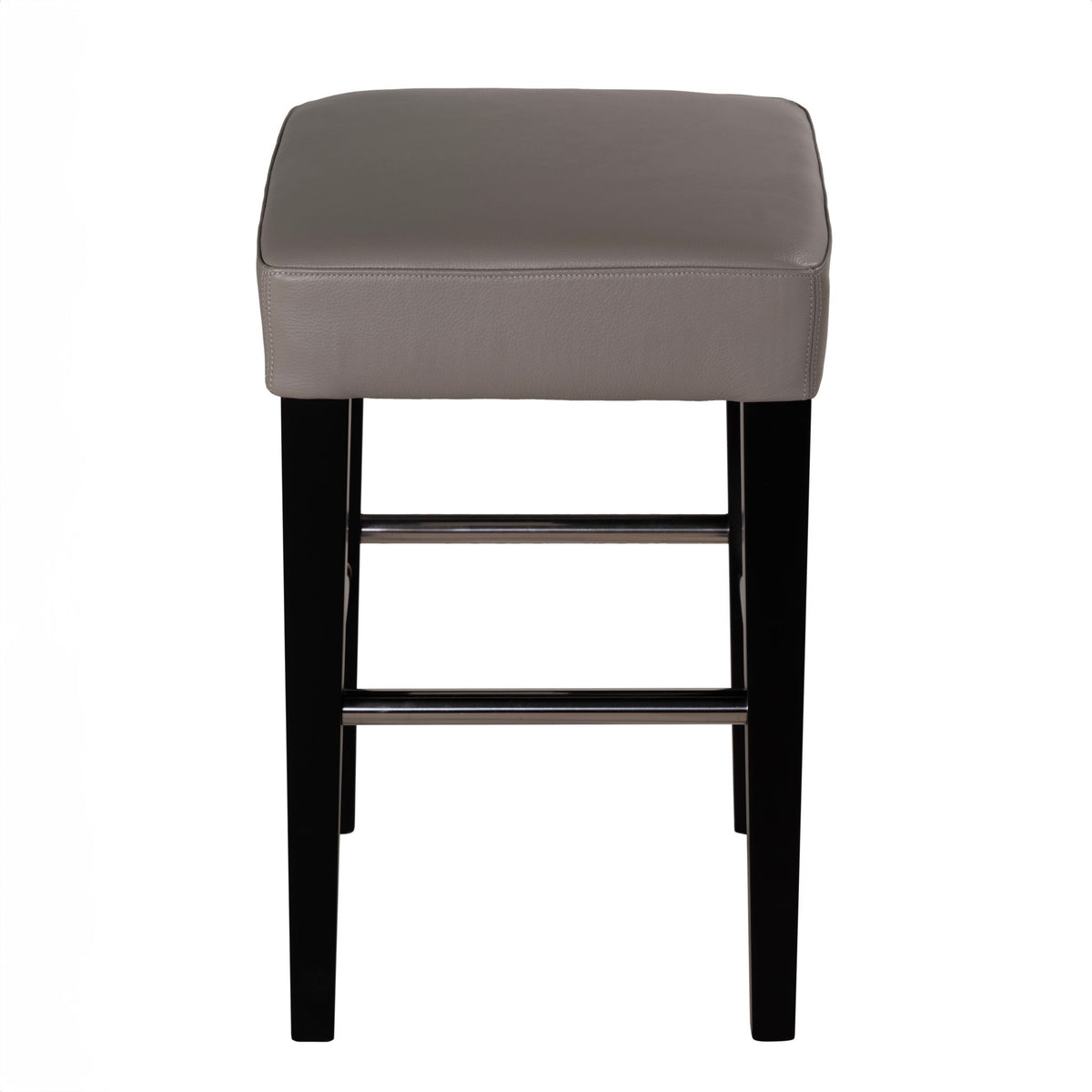 Cortesi Home Delta Counter Stool in Genuine Leather with Black Legs, Taupe Grey