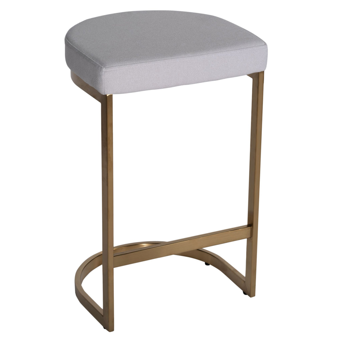Cortesi Home Elon Halfmoon Counter Stool in Brushed Gold Stainless Steel, Soft Ivory Fabric