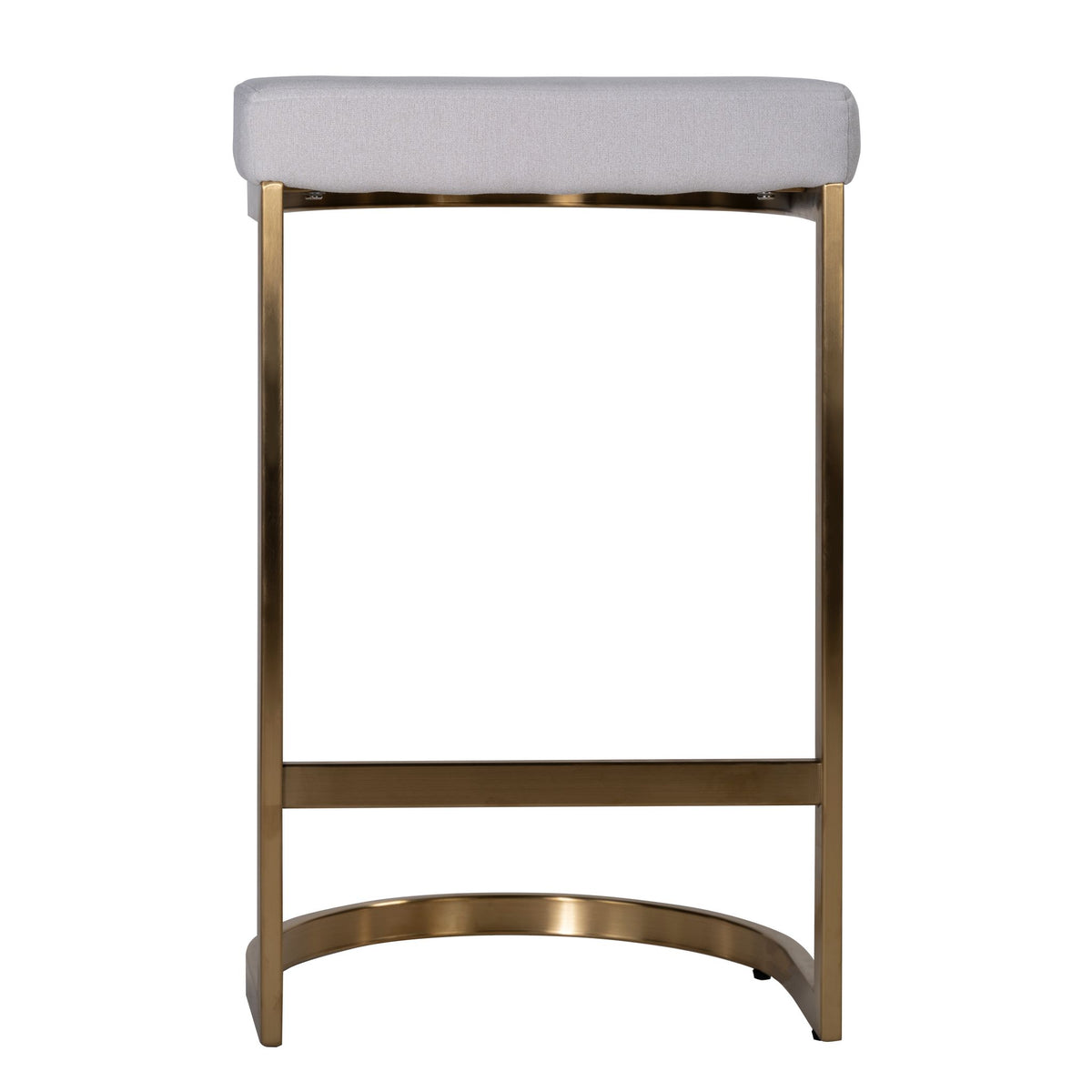 Cortesi Home Elon Halfmoon Counter Stool in Brushed Gold Stainless Steel, Soft Ivory Fabric
