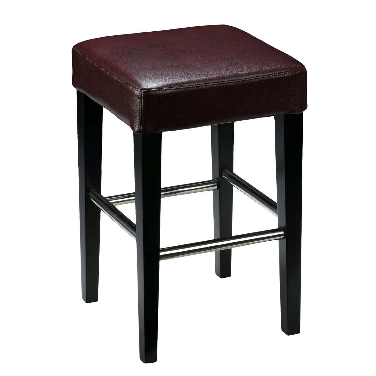 Cortesi Home Boulder Counter Stool in Genuine Leather with Black Legs, Merlot 24&quot;