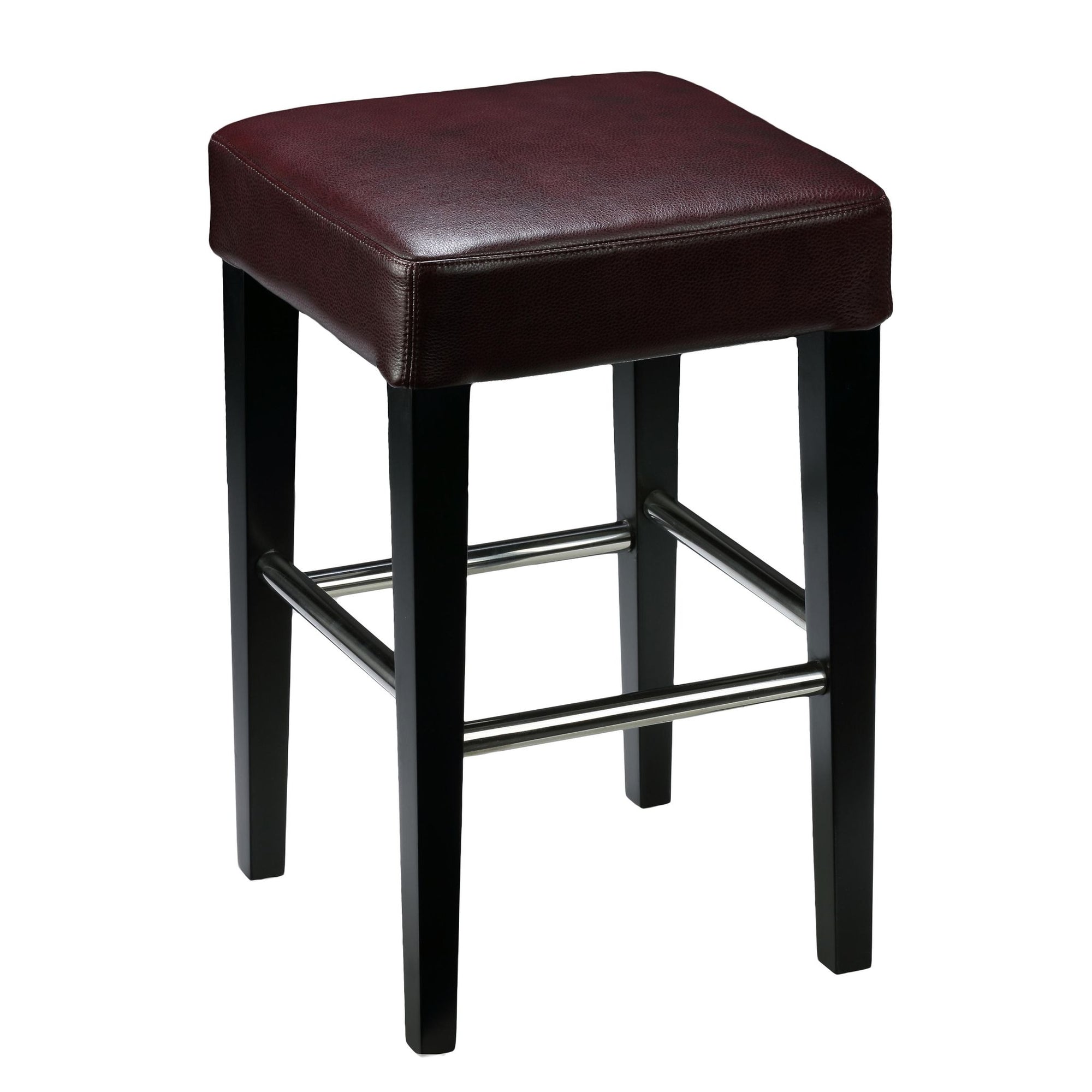Cortesi Home Boulder Counter Stool in Genuine Leather with Black Legs, Merlot 24"