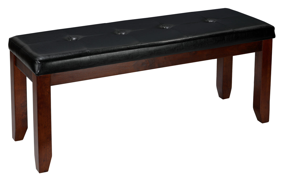 Cortesi Home Mandi Dining Bench, Solid Wood &amp; Tufted Black Faux Leather