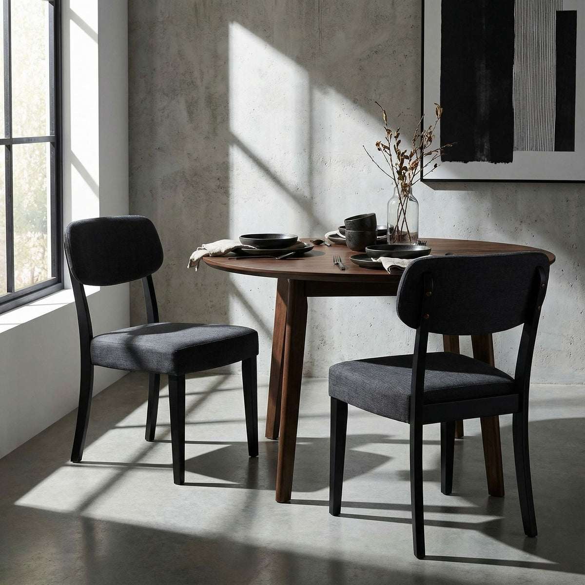 Cortesi Home Dao Dining Chair in Black Finish Wood with Charcoal Grey Fabric (Set of 2)