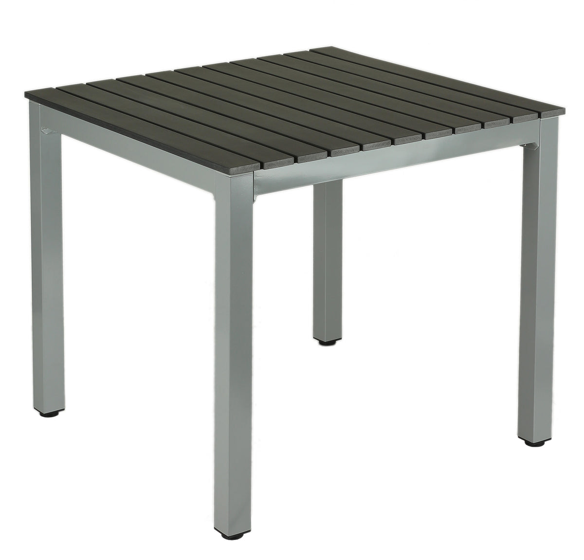 Jaxon Aluminum Outdoor Table in Poly Resin, Silver/Slate Grey 31x31