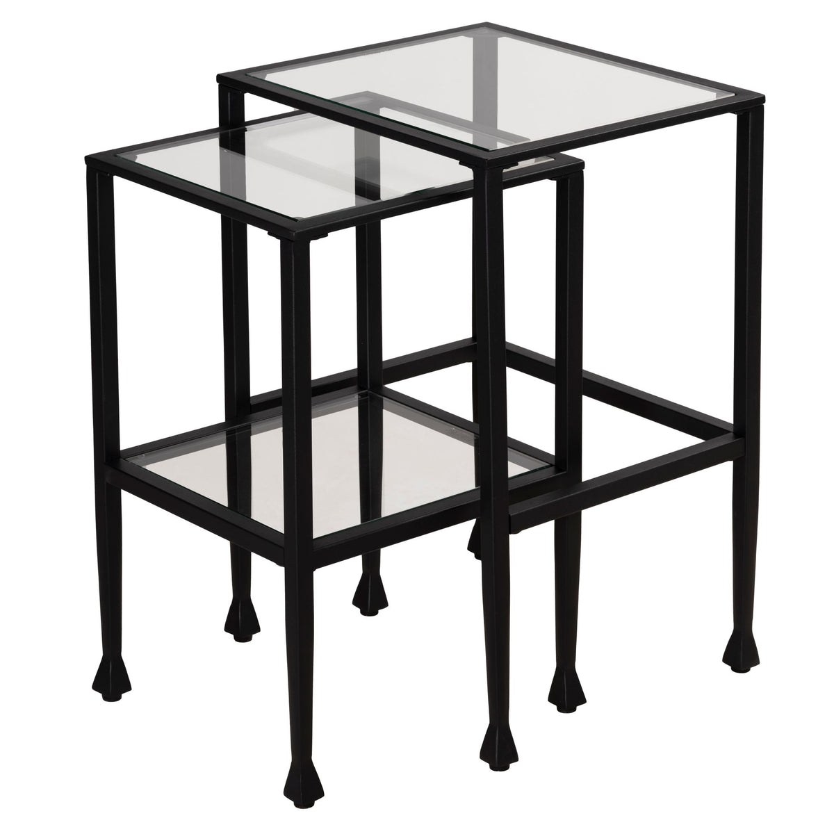 Cortesi Home Jamelos Square Nesting Table, 2Pc Matte Black  Metal with Glass