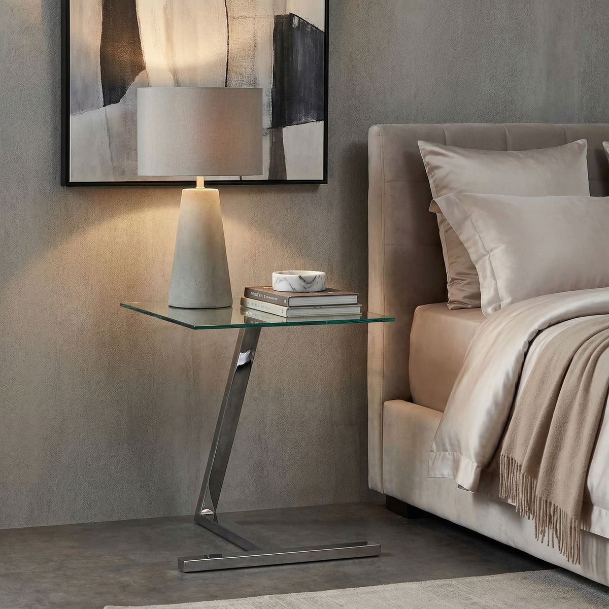 Cortesi Home Zee Modern Square Glass End Table, Chrome Stainless Steel Base