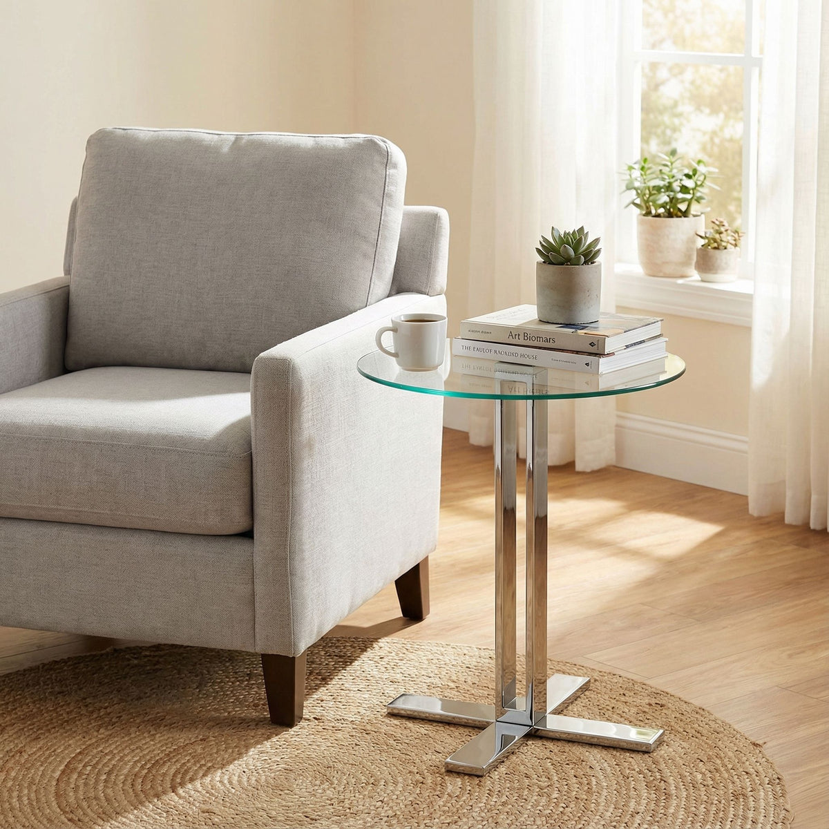 Cortesi Home Solen Round Glass End Table