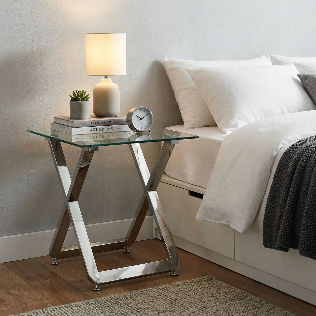 Cortesi Home Axe Clear Glass and Metal Square End Table