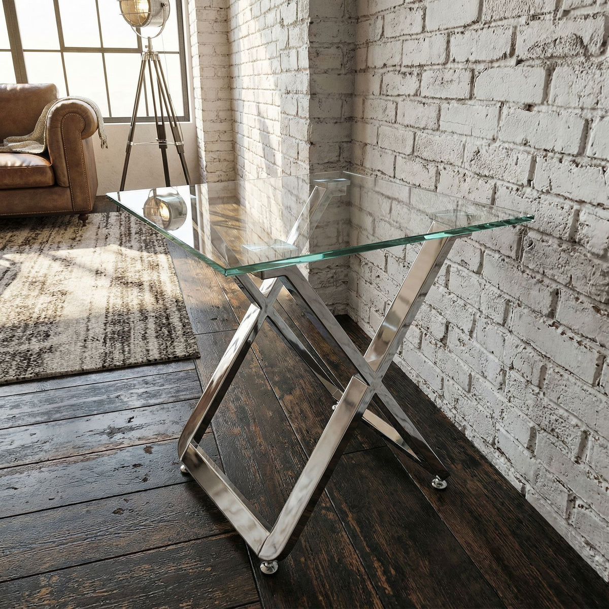 Cortesi Home Axe Clear Glass and Metal Square End Table