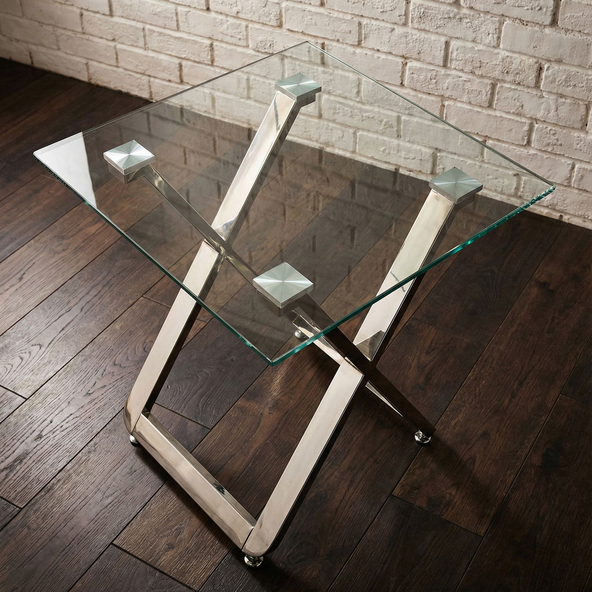 Cortesi Home Axe Clear Glass and Metal Square End Table