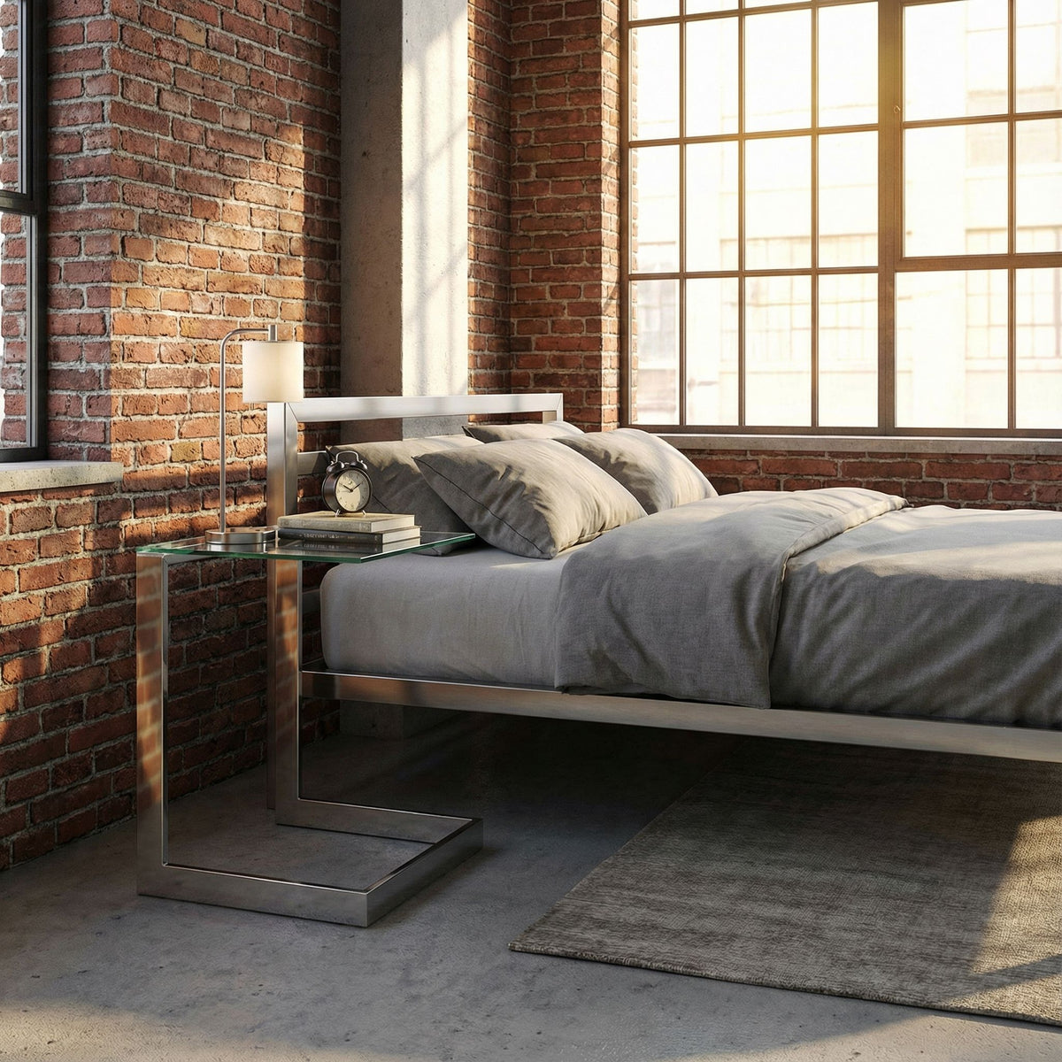 Cortesi Home Zulu End Table, Stainless Steel with Glass Top, C Shape, 22" High