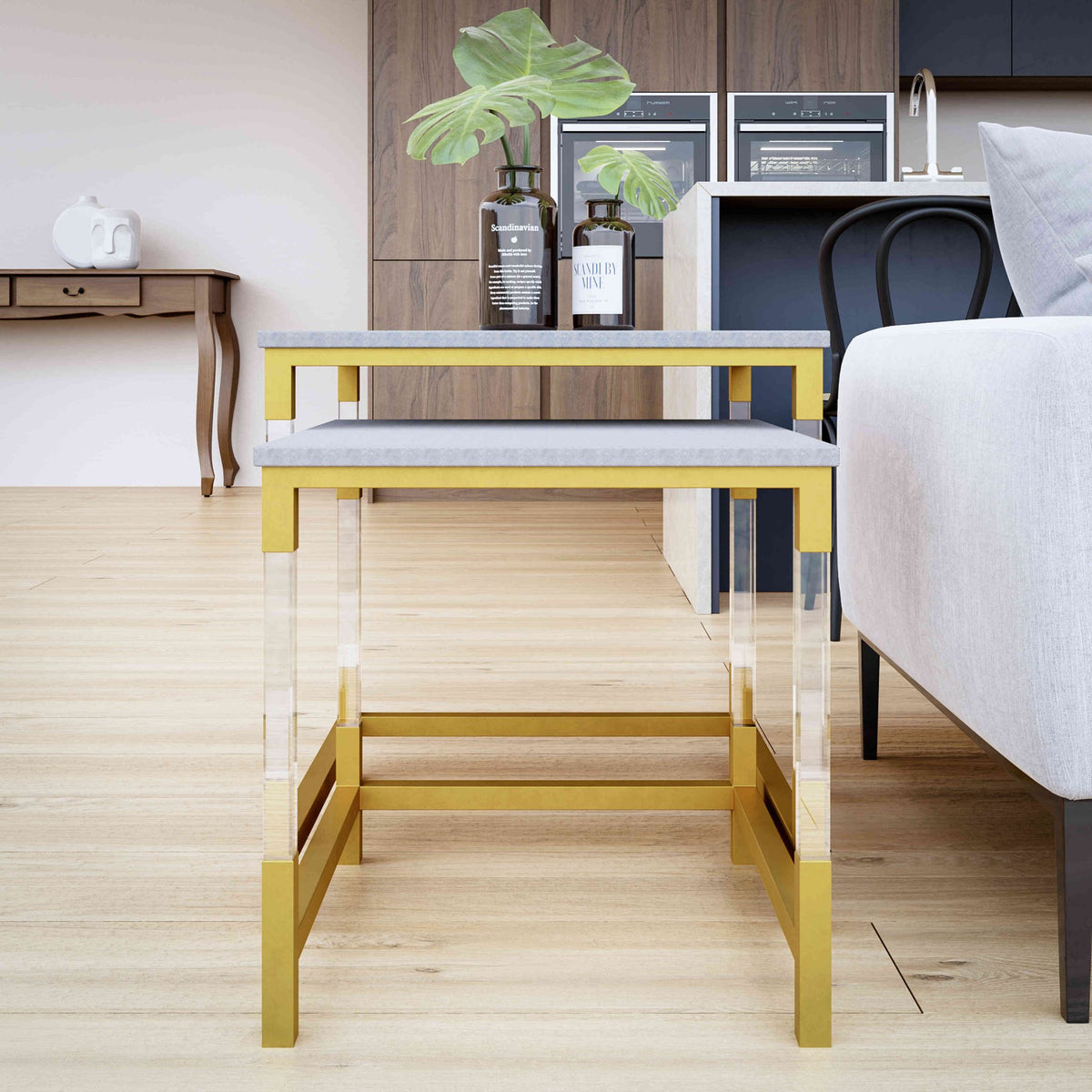 Cortesi Home Annidarsi Square Nesting Tables with Clear Acrylic Legs, Set of 2