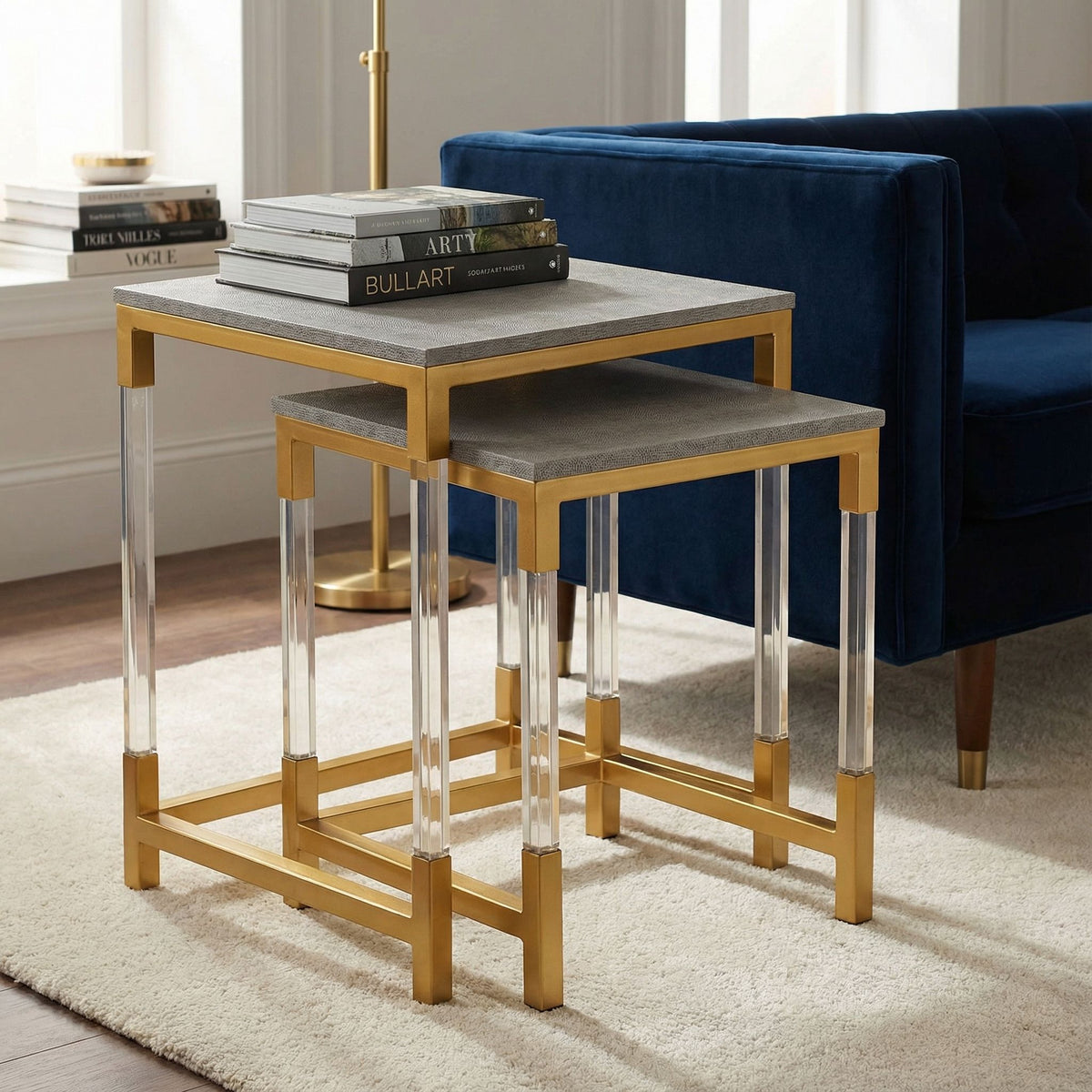 Cortesi Home Annidarsi Square Nesting Tables with Clear Acrylic Legs, Set of 2