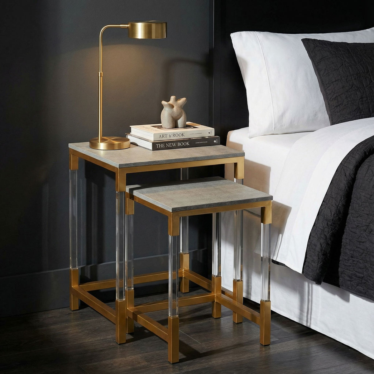 Cortesi Home Annidarsi Square Nesting Tables with Clear Acrylic Legs, Set of 2