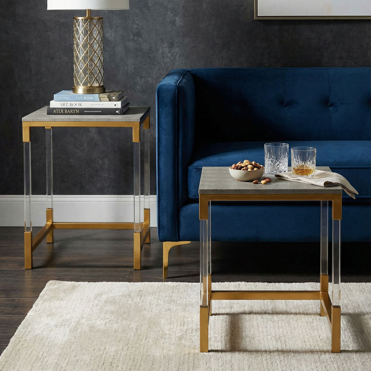 Cortesi Home Annidarsi Square Nesting Tables with Clear Acrylic Legs, Set of 2