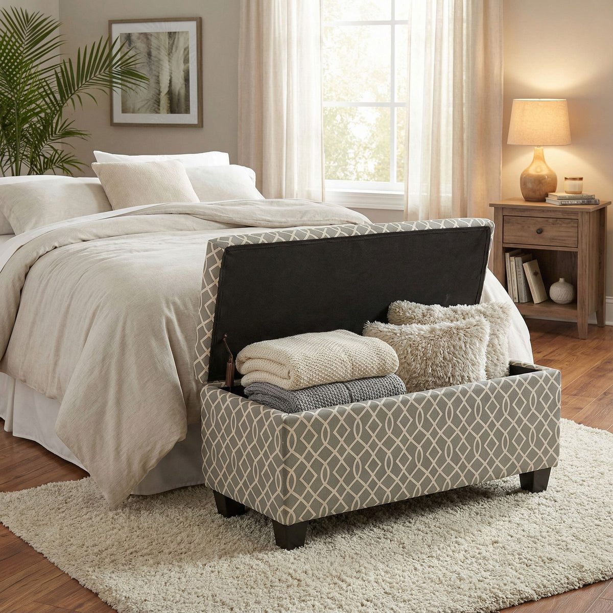 Cortesi Home Kiki Upholstered Storage Ottoman, Grey Pattern