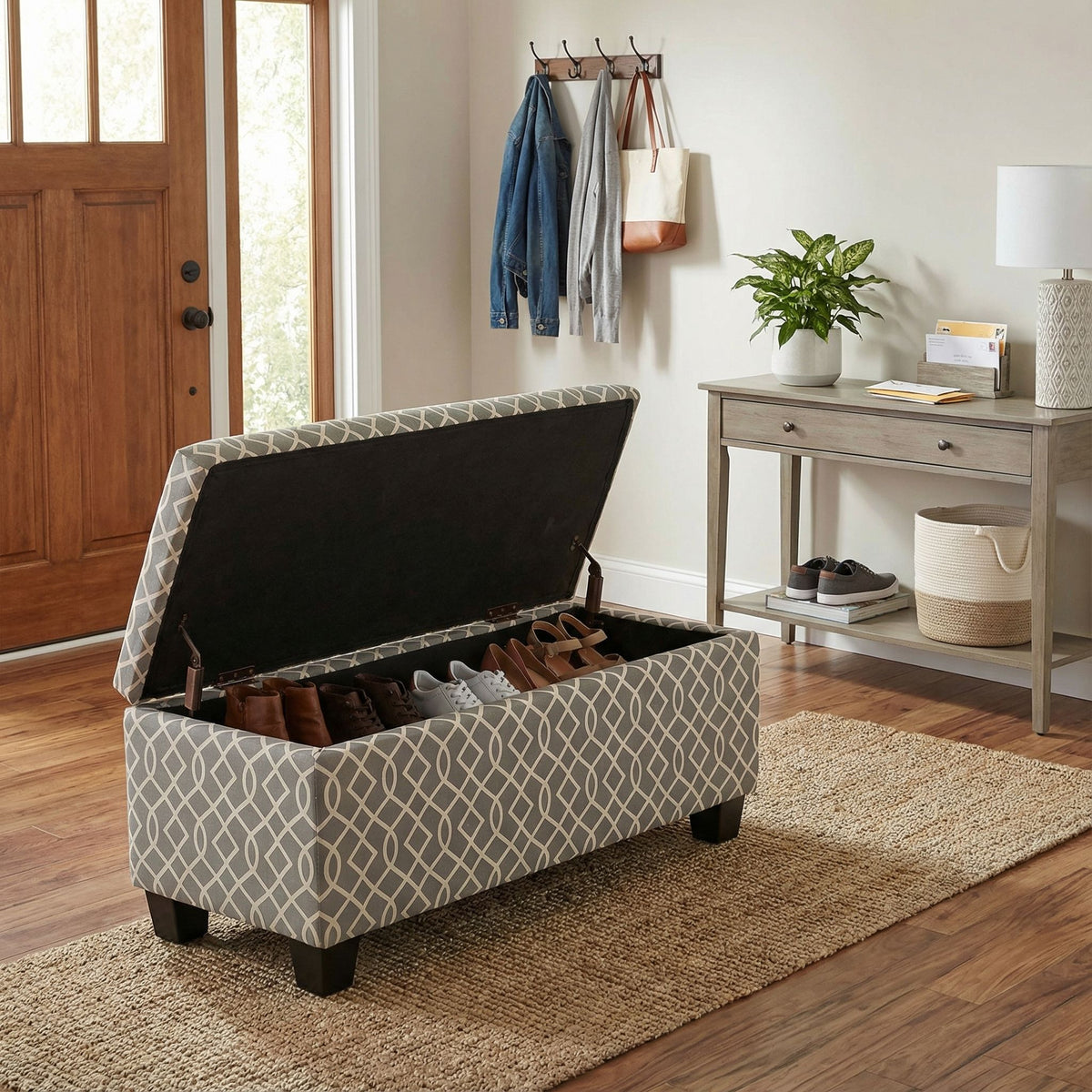 Cortesi Home Kiki Upholstered Storage Ottoman, Grey Pattern