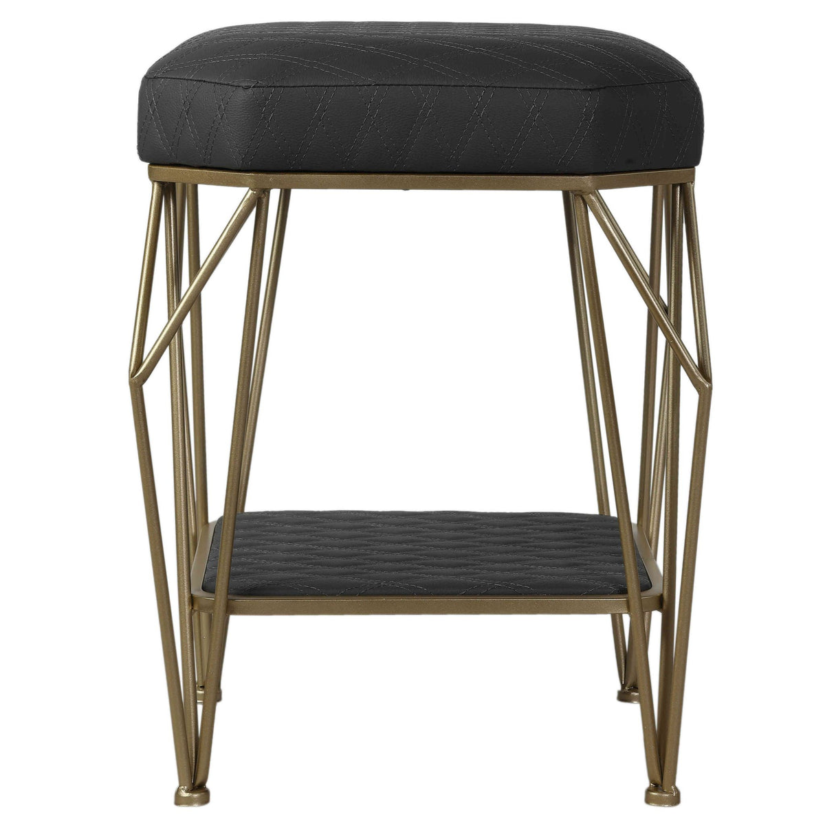 Cortesi Home Winehouse Vanity Stool  Ottoman with Painted Gold legs, Gray