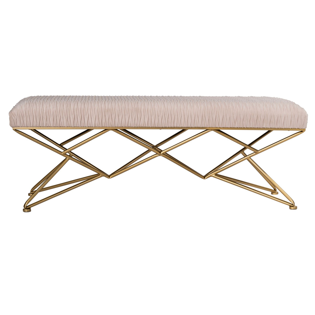 Cortesi Home Brading Bench Ottoman in Cream Velvet, Gold Legs, 45"