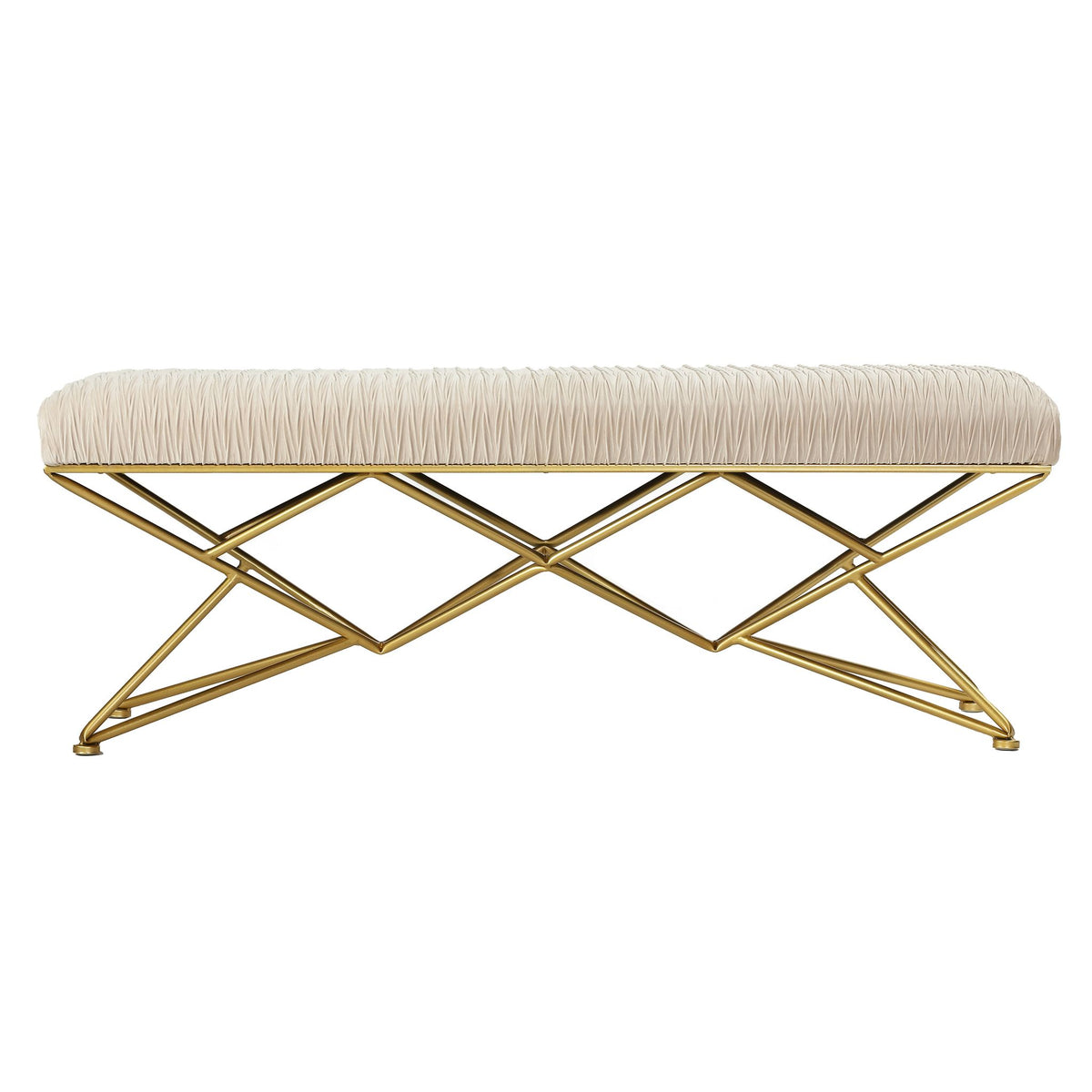 Cortesi Home Brading Bench Ottoman in Beige, Gold Legs