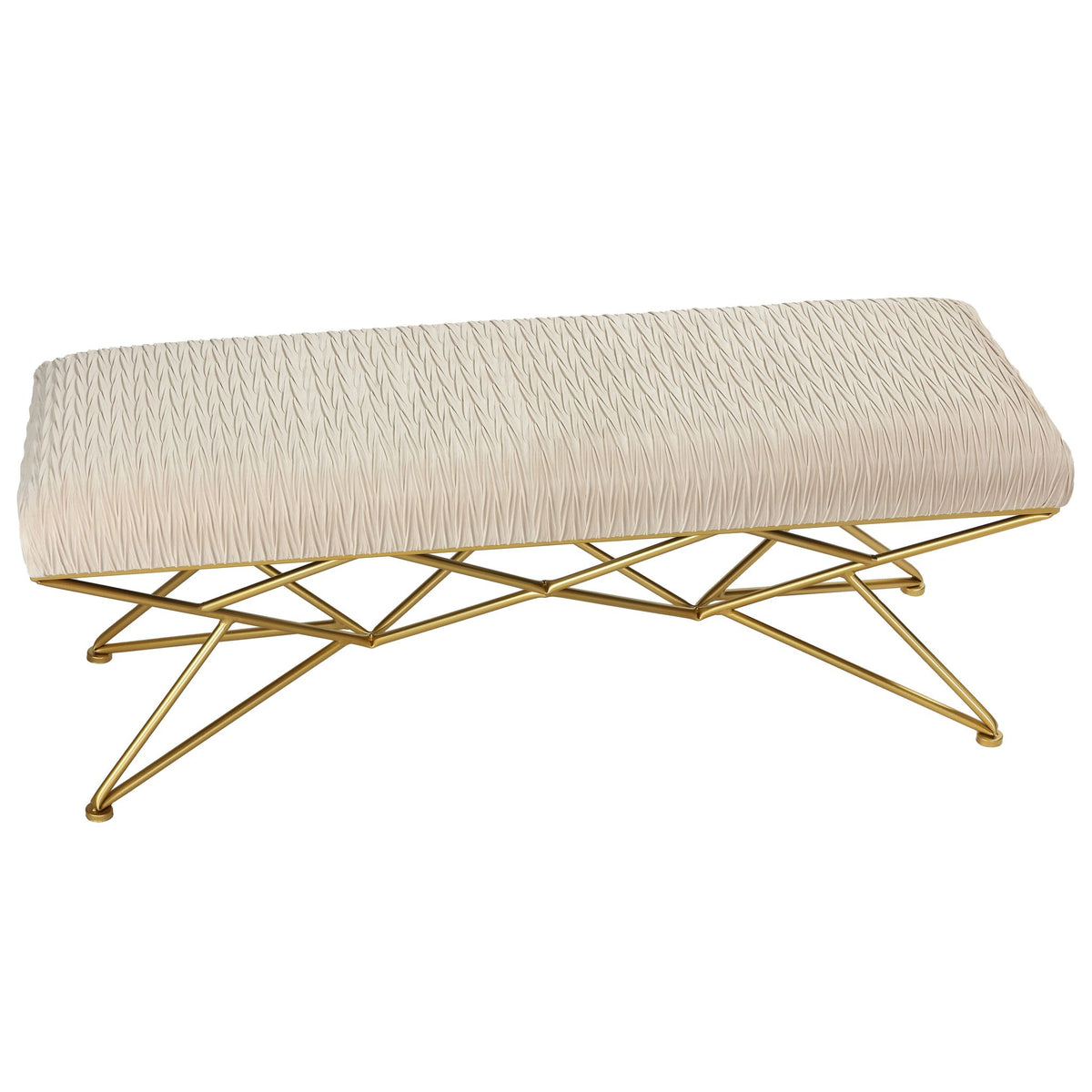 Cortesi Home Brading Bench Ottoman in Beige, Gold Legs