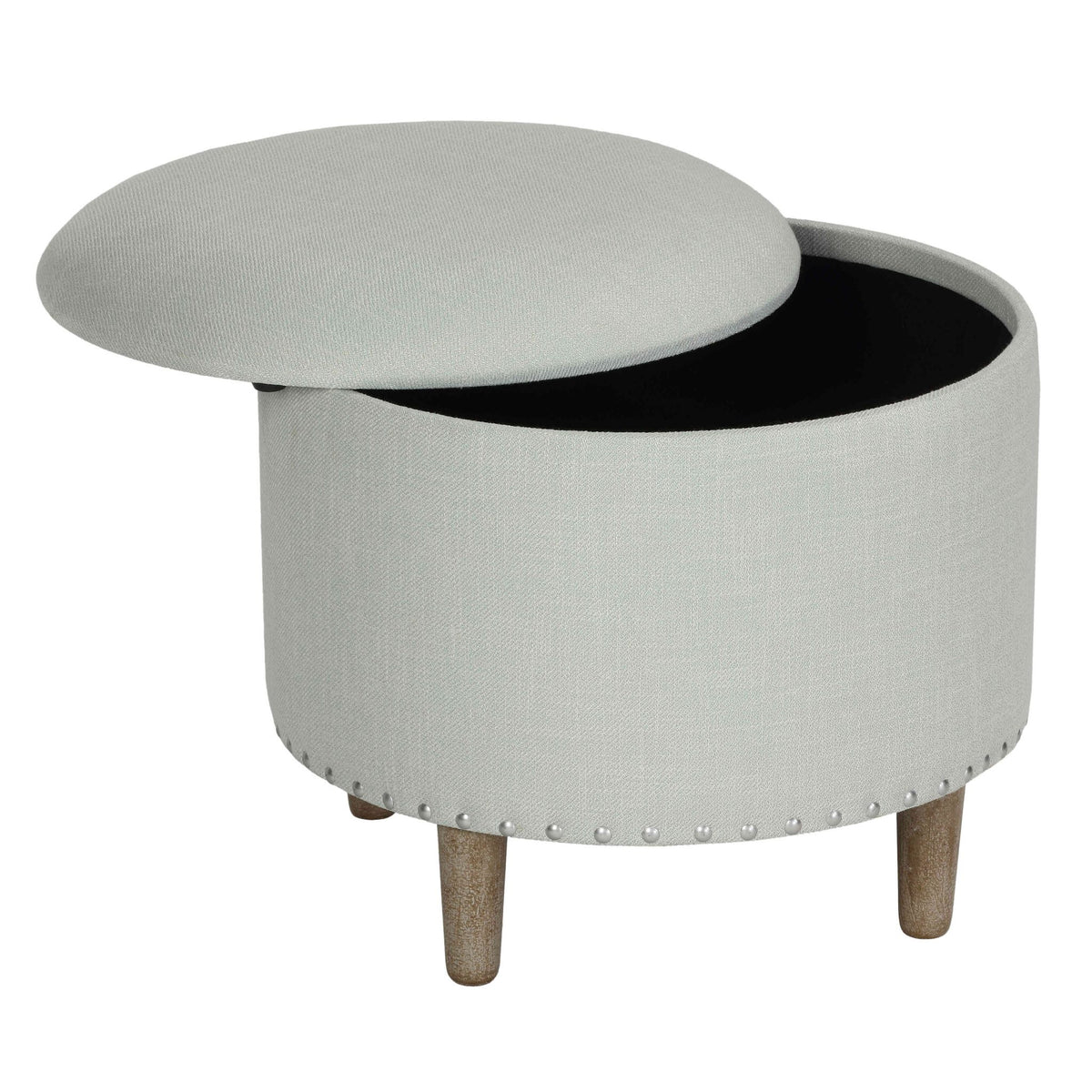 Cortesi Home Hosta 19" Round Storage Ottoman in Light Beige Linen