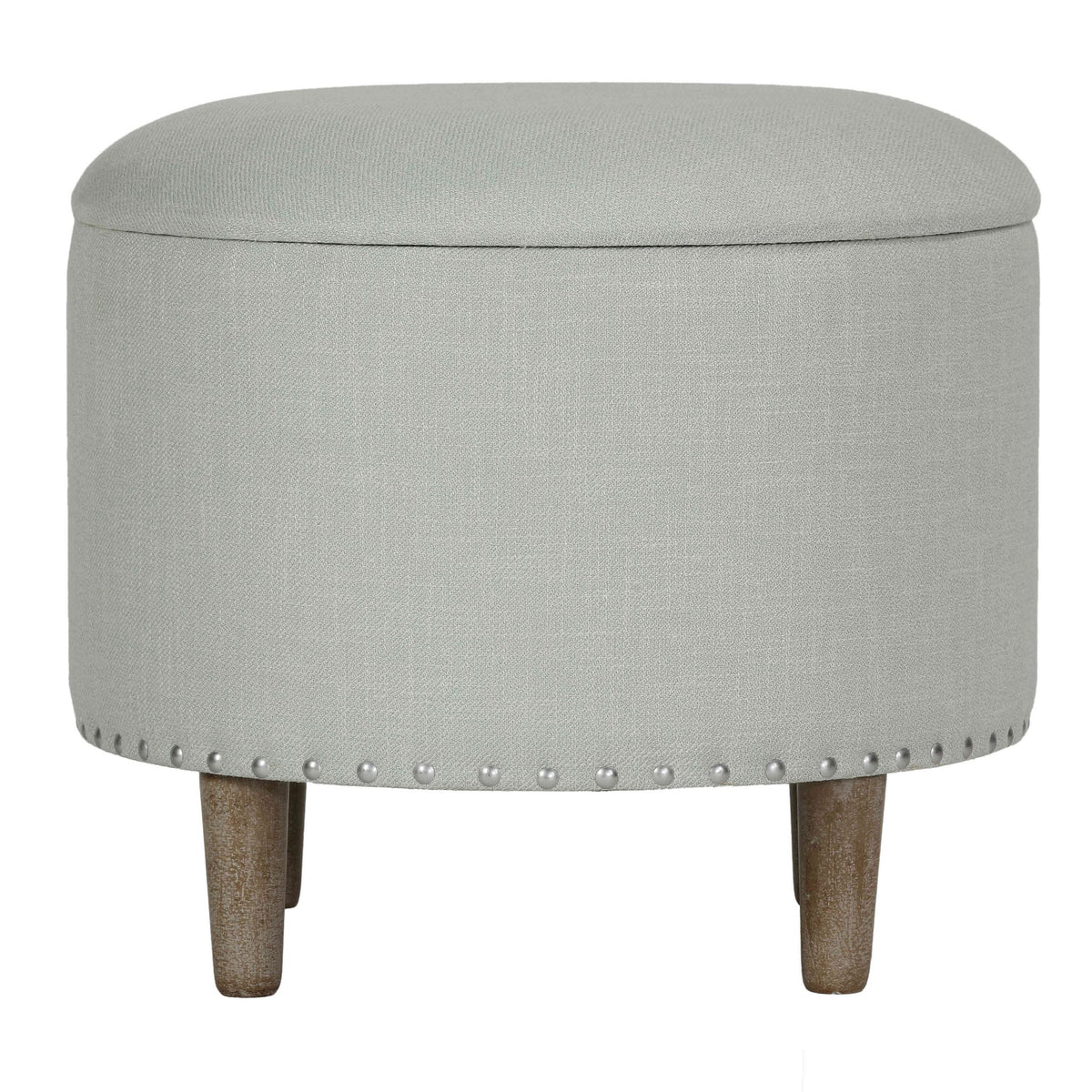 Cortesi Home Hosta 19" Round Storage Ottoman in Light Beige Linen