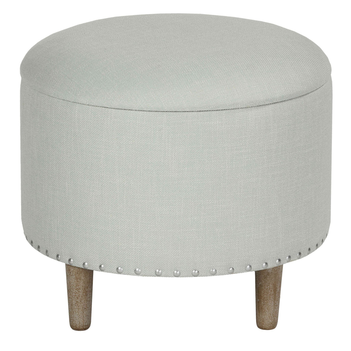 Cortesi Home Hosta 19" Round Storage Ottoman in Light Beige Linen