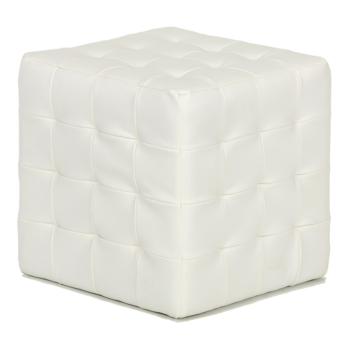 Cortesi Home Jojo White Tufted Cube Ottoman in  Faux Leather