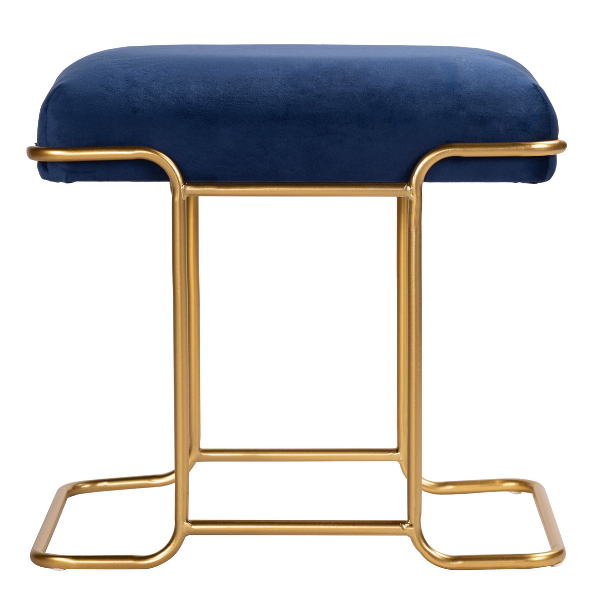 Cortesi Home Bluejay Ottoman, Blue Velvet Fabric with Gold Metal Base