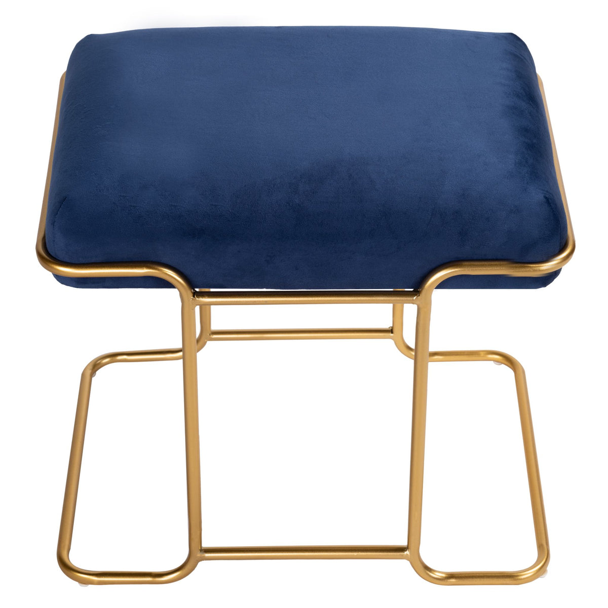 Cortesi Home Bluejay Ottoman, Blue Velvet Fabric with Gold Metal Base