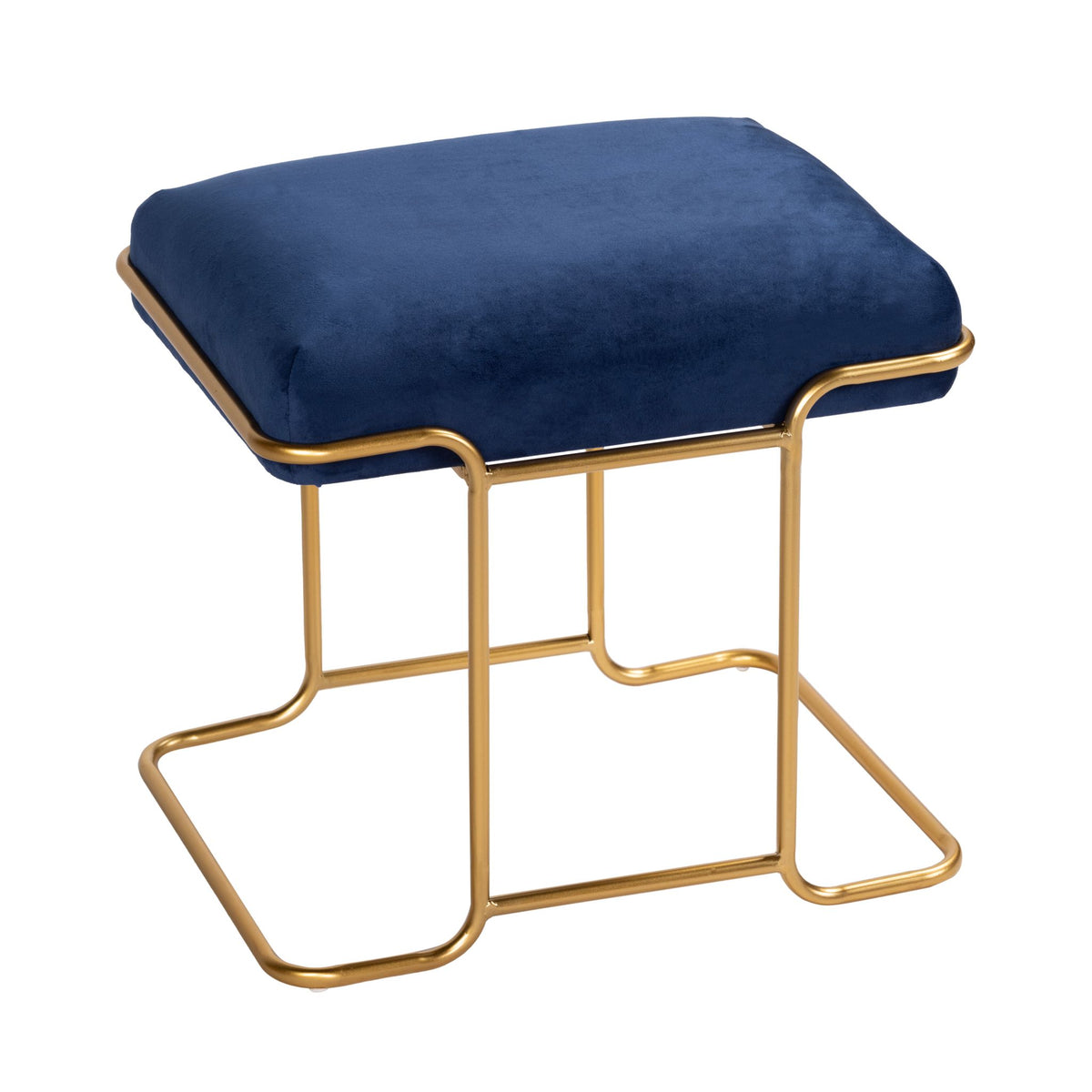 Cortesi Home Bluejay Ottoman, Blue Velvet Fabric with Gold Metal Base