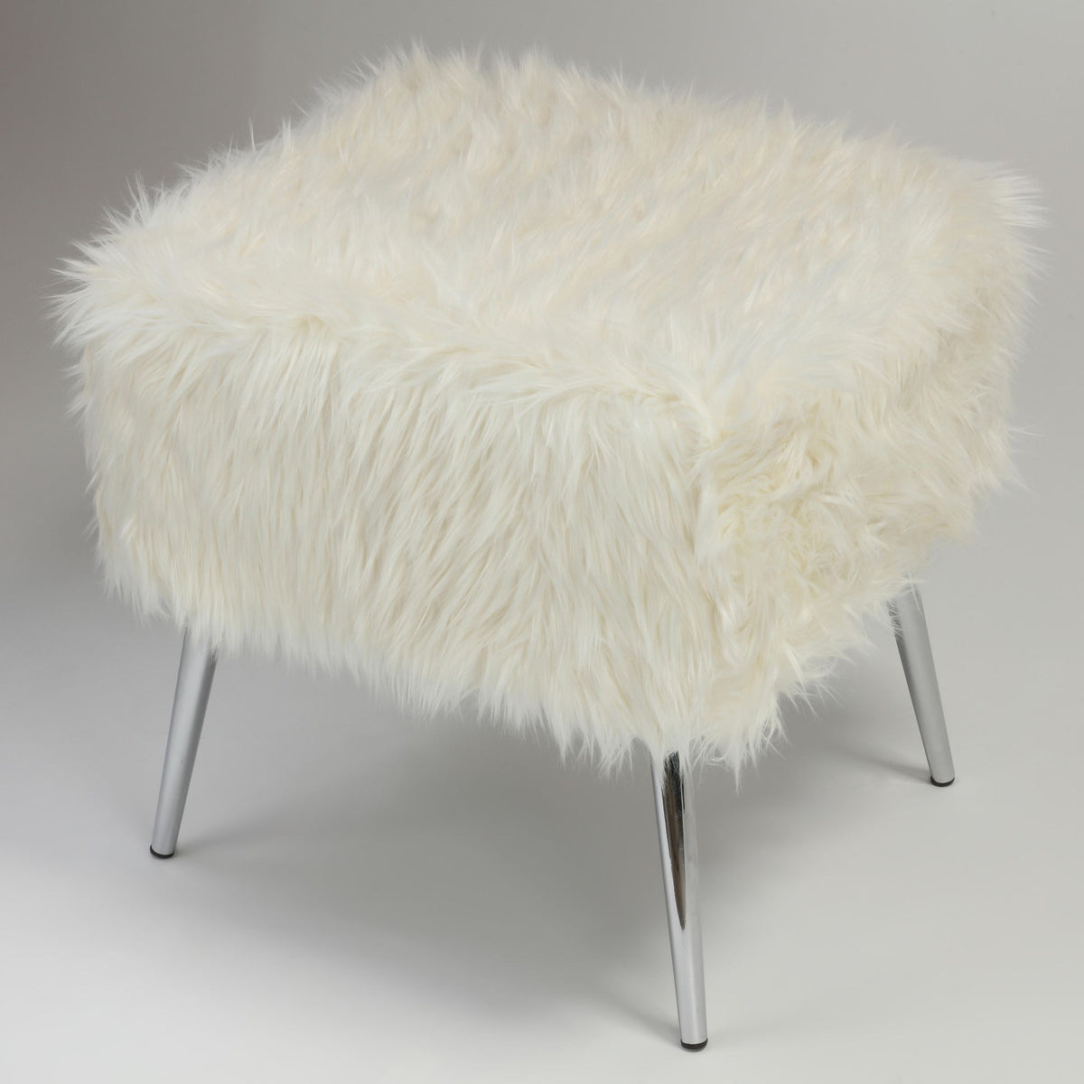 Cortesi Home Olivia White Faux Fur Ottoman, 20&quot;