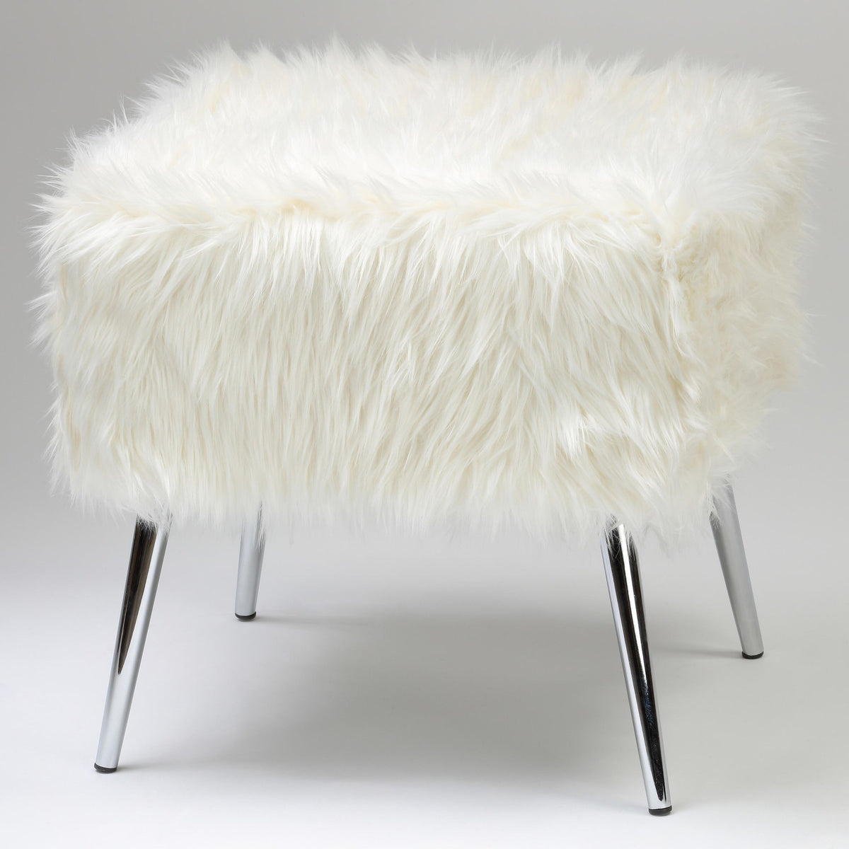 Cortesi Home Olivia White Faux Fur Ottoman, 20&quot;