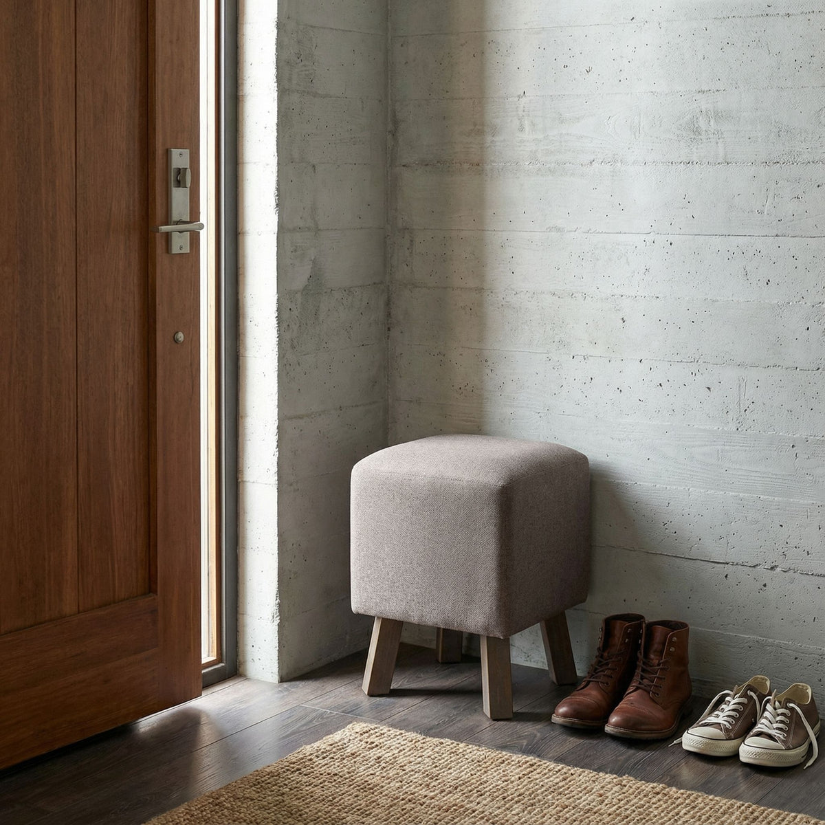 Cortesi Home Cuba Square Ottoman, Taupe Fabric with Wood Legs