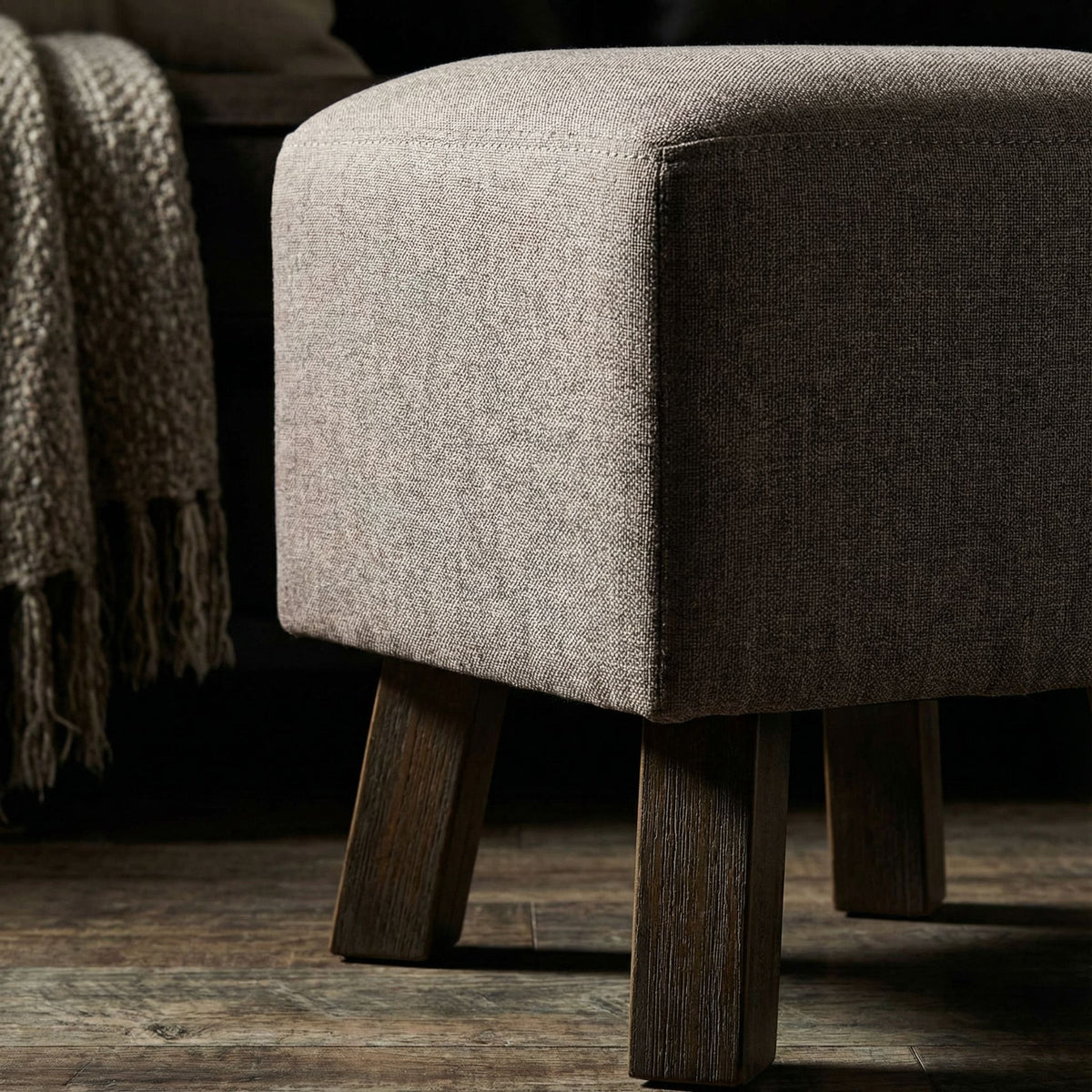 Cortesi Home Cuba Square Ottoman, Taupe Fabric with Wood Legs